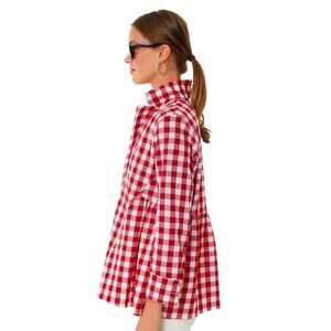 EUC Womens Small Pomander Place Tuckernuck Red Gingham Scarlett Button Blouse